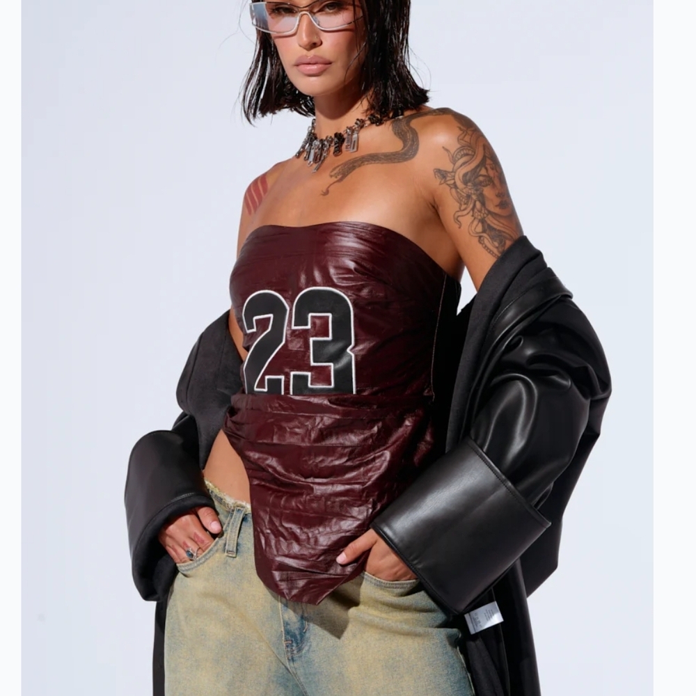 Burgundy Strapless Top with Number 23